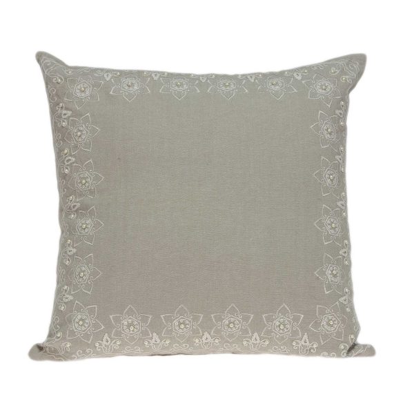 20" x 7" x 20" Clean Transitional Beige Cotton Pillow Cover With Down Insert
