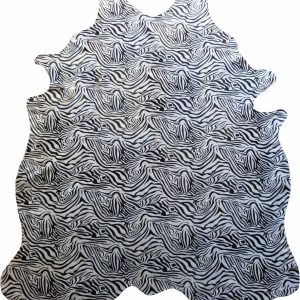 6 Ft Black and White Stenciled Baby Zebra Cowhide Rug