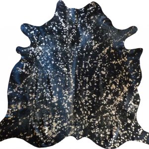 6 Ft Gold Devore on Black Stenciled Cowhide Rug