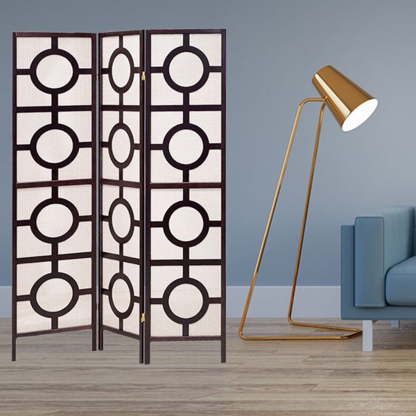 51" x 1" x 70" Brown Wood Jute Inlay  3 Panel Screen - Image 2