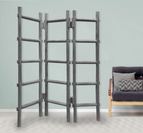 54 x 1.5 x 59 Gray Wood Blanket Rack  Screen - Image 2