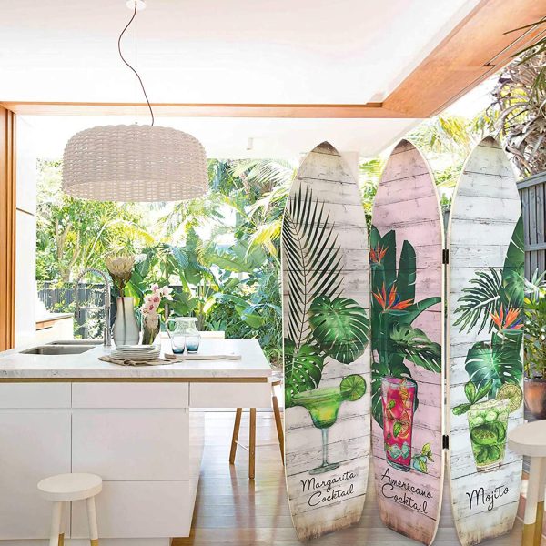 47 x 1 x 71 Multicolor Wood Surfboard  Screen - Image 2