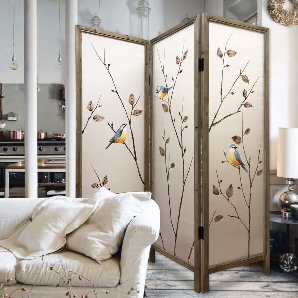 60 x 1 x 63 Brown Fabric And Wood  3 Panel Screen - Image 2