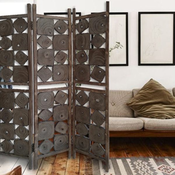 53" x 1" x 71" Weathered Brown Wood  Screen - Image 2