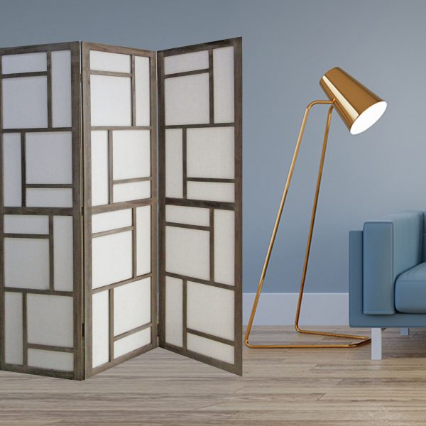 67 x 1.5 x 50 Gray Fabric And Wood  3 Panel Screen - Image 2