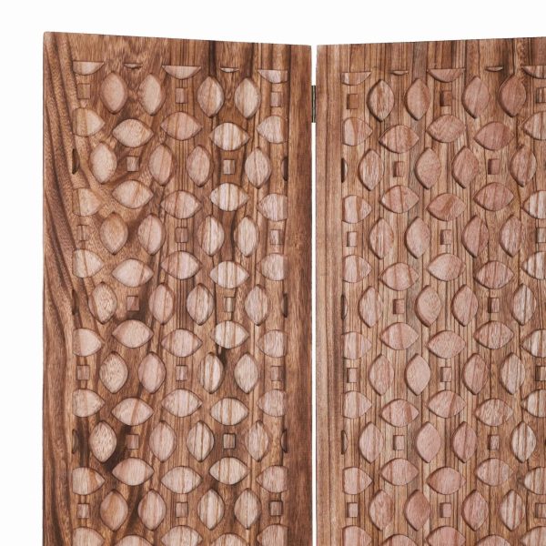 Stunning Carved Brown Wood Room Divider Screen - Image 2