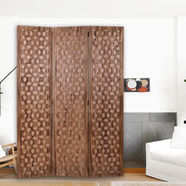 Stunning Carved Brown Wood Room Divider Screen - Image 3