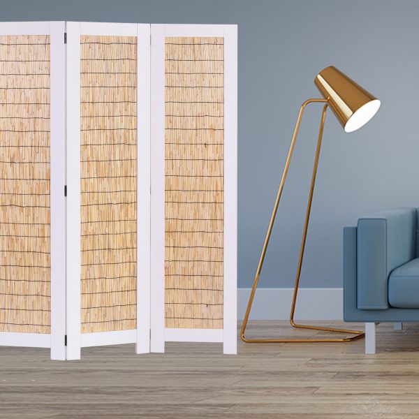 White and Natural Three Panel Room Divider Screen - Image 2