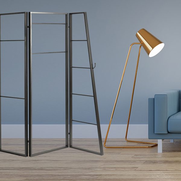 Contemporary Metal Coatrack Three Panel Room Divider Screen - Image 2