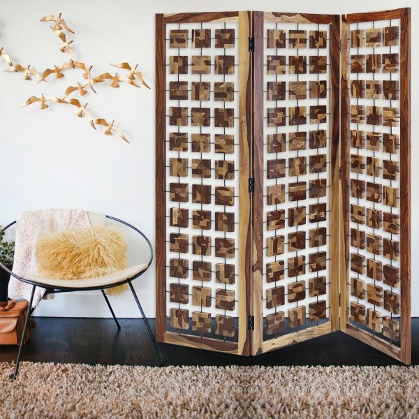 Mod Floating Wood Squares Three Panel Room Divider Screen - Image 3