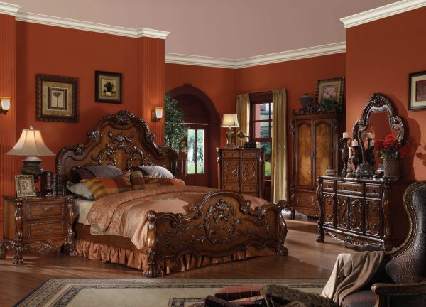 Cherry Oak Wood Finish Baroque Style Wall Mirror - Image 2