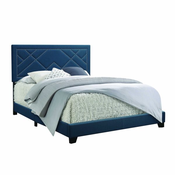 Dark Teal Standard Bed Upholstered With Nailhead Trim And With Headboard - Image 2