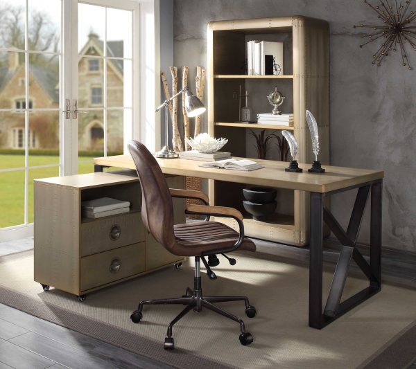 34" Gold Solid Wood Rectangular Computer Desk - Image 3