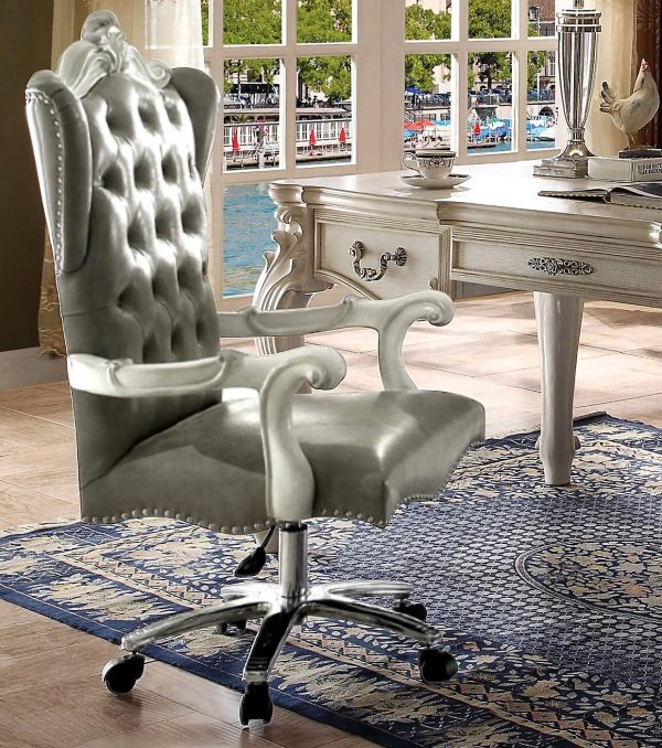 28" X 28" X 48" Silver Faux Leather Upholstery Finish Antique Platinum Executive Chair with Swivel and Lift - Image 3