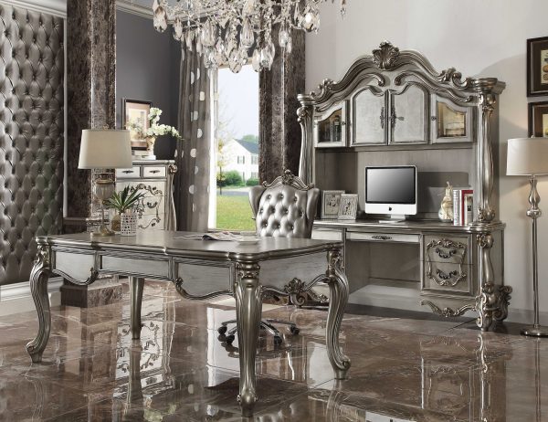 28" X 28" X 48" Silver Faux Leather Upholstery Finish Antique Platinum Executive Chair with Swivel and Lift - Image 4
