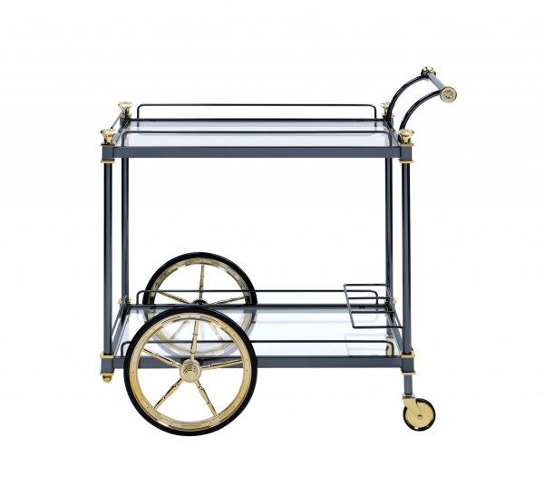 20" X 31" X 31" Black Gold Clear Glass Metal Casters Serving Cart - Image 3