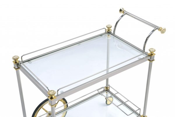 20" X 31" X 31" Silver Gold Clear Glass Metal Casters Serving Cart - Image 2