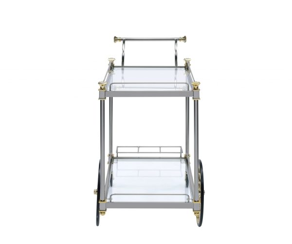 20" X 31" X 31" Silver Gold Clear Glass Metal Casters Serving Cart - Image 3