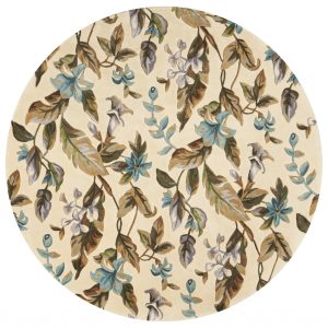 5' Round  Wool Ivory or Teal Area Rug
