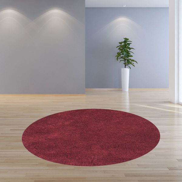 8' Red Round Indoor Shag Rug - Image 4