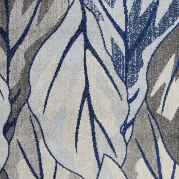 8'x11' Grey Navy Machine Woven Oversized Leaves Indoor Area Rug - Image 3