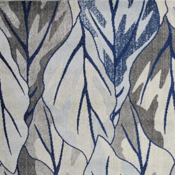 8'x11' Grey Navy Machine Woven Oversized Leaves Indoor Area Rug - Image 4