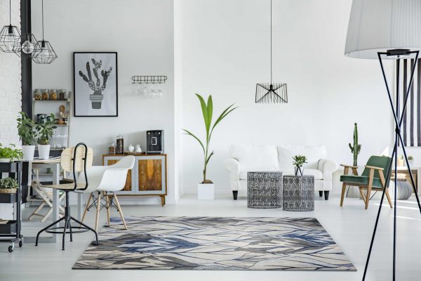 8'x11' Grey Navy Machine Woven Oversized Leaves Indoor Area Rug - Image 5