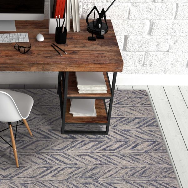8'x10' Blue Hand Tufted Herringbone Indoor Area Rug - Image 2
