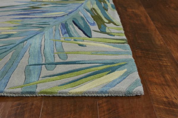 5'x8' Grey Blue Hand Tufted Tropical Palms Indoor Area Rug - Image 2