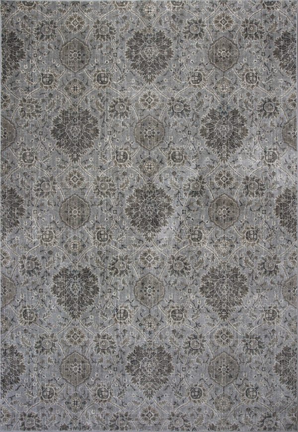 8'x11' Silver Machine Woven Traditional Floral Indoor Area Rug