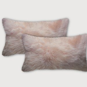 Set of Two Blush Genuine Sheepskin Lumbar Accent Pillows