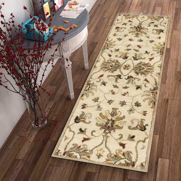 2' x 7' Champagne Floral Vine Wool Runner Rug - Image 4