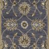 7' Midnight Blue Hand Tufted Wool Traditional Floral Indoor Runner Rug