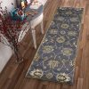 7' Midnight Blue Hand Tufted Wool Traditional Floral Indoor Runner Rug - Image 4