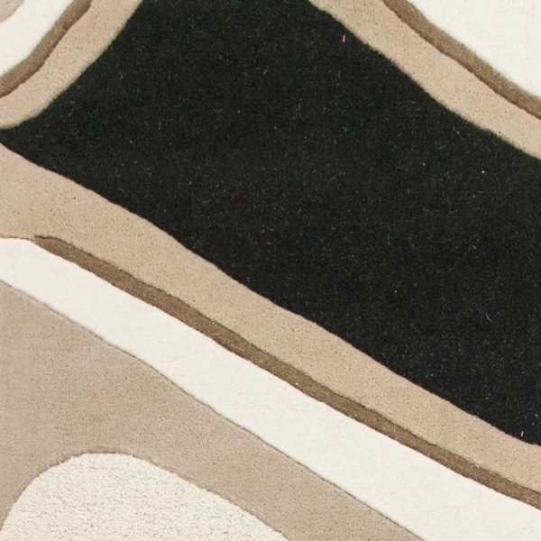 3' x 5' Black or Beige Abstract Waves Wool Area Rug - Image 2
