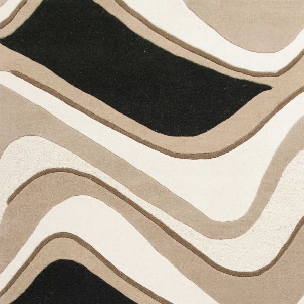 3' x 5' Black or Beige Abstract Waves Wool Area Rug - Image 3