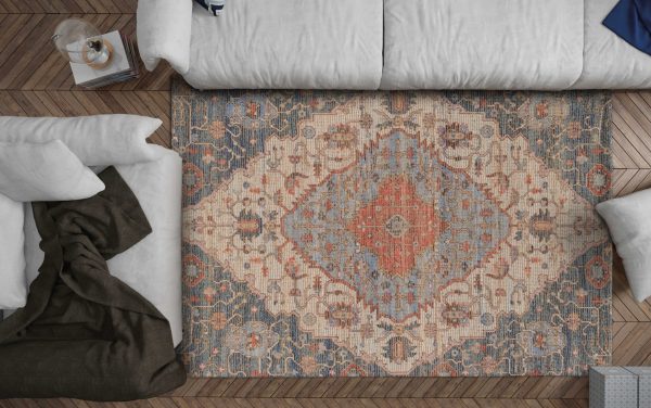 5' x 7' Blue or Red Vintage Diamond Jute Area Rug - Image 2