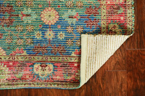 5'x7' Blue Red Hand Woven Floral Traditional Indoor Area Rug - Image 4
