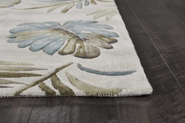 3'x5' Ivory Hand Tufted Tropical Leaves Indoor Area Rug - Image 4