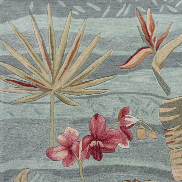 3'x5' Seafoam Green Hand Tufted Tropical Plants Round Indoor Area Rug - Image 3