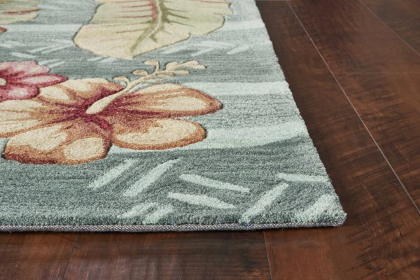 3'x5' Seafoam Green Hand Tufted Tropical Plants Round Indoor Area Rug - Image 4
