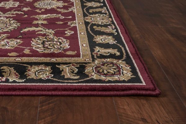 5'x8' Red Black Machine Woven Floral Traditional Indoor Area Rug - Image 5