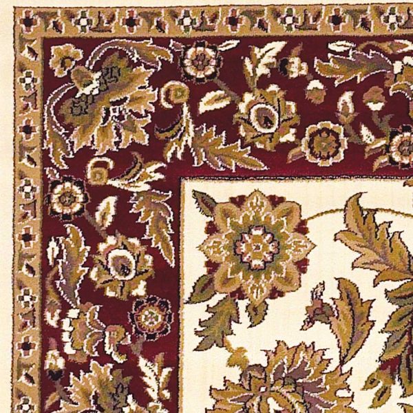 5'x8' Ivory Red Machine Woven Floral Traditional Indoor Area Rug - Image 2