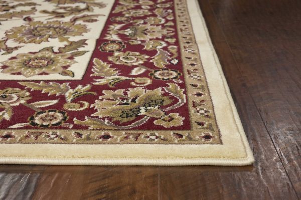5'x8' Ivory Red Machine Woven Floral Traditional Indoor Area Rug - Image 4