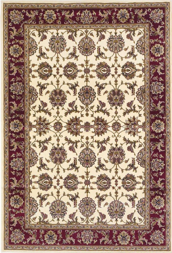 5'x8' Ivory Red Machine Woven Floral Traditional Indoor Area Rug