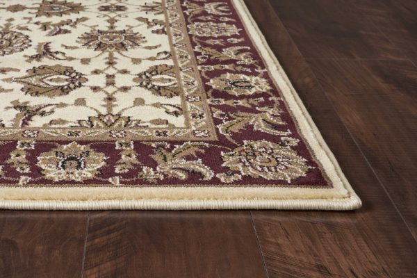 5'x8' Ivory Red Machine Woven Floral Traditional Indoor Area Rug - Image 4