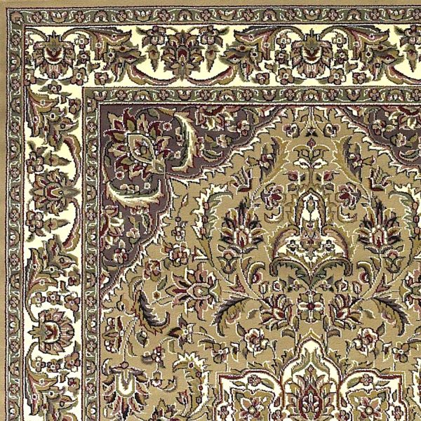 5'x8' Beige Ivory Machine Woven Floral Medallion Indoor Area Rug - Image 3