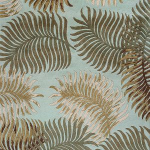 3' x 5' Aqua Fern Leaves Wool Area Rug