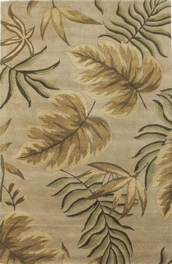 3'x5' Sand Beige Hand Tufted Tropical Leaves Indoor Area Rug