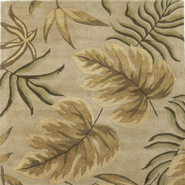 3'x5' Sand Beige Hand Tufted Tropical Leaves Indoor Area Rug - Image 3